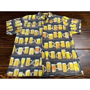 Gi Shirt, Men's Size XL, Gold Black, Multicolor, Beer Mugs, Button Up, Casual